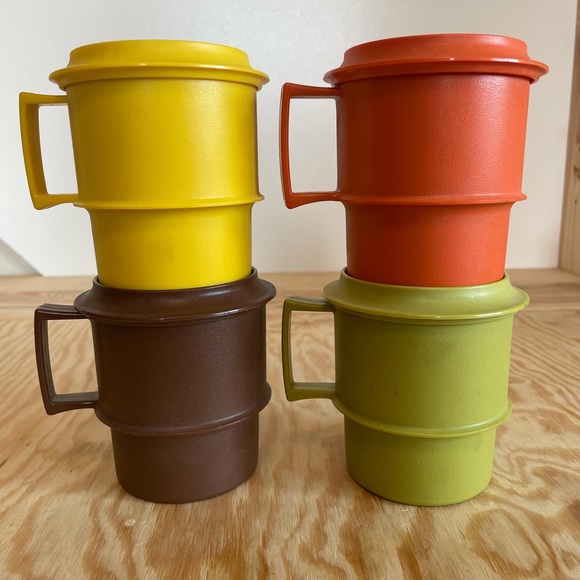 Tupperware Vintage Stackable Mug Set - Yellow, Orange, Green, Brown - Picture 2 of 5